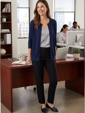 LOFT Dark Blue Cotton Knit Button-Up Cardigan - Size Large